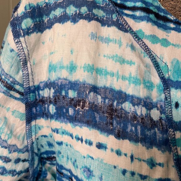 Ruby Rd. Watercolor Blue Tie Dye Linen Tunic Large 3/4 Length Sleeves Tie Front - Picture 8 of 10